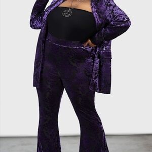 Plus Size Purple Velvet Jacquard Flare Pants